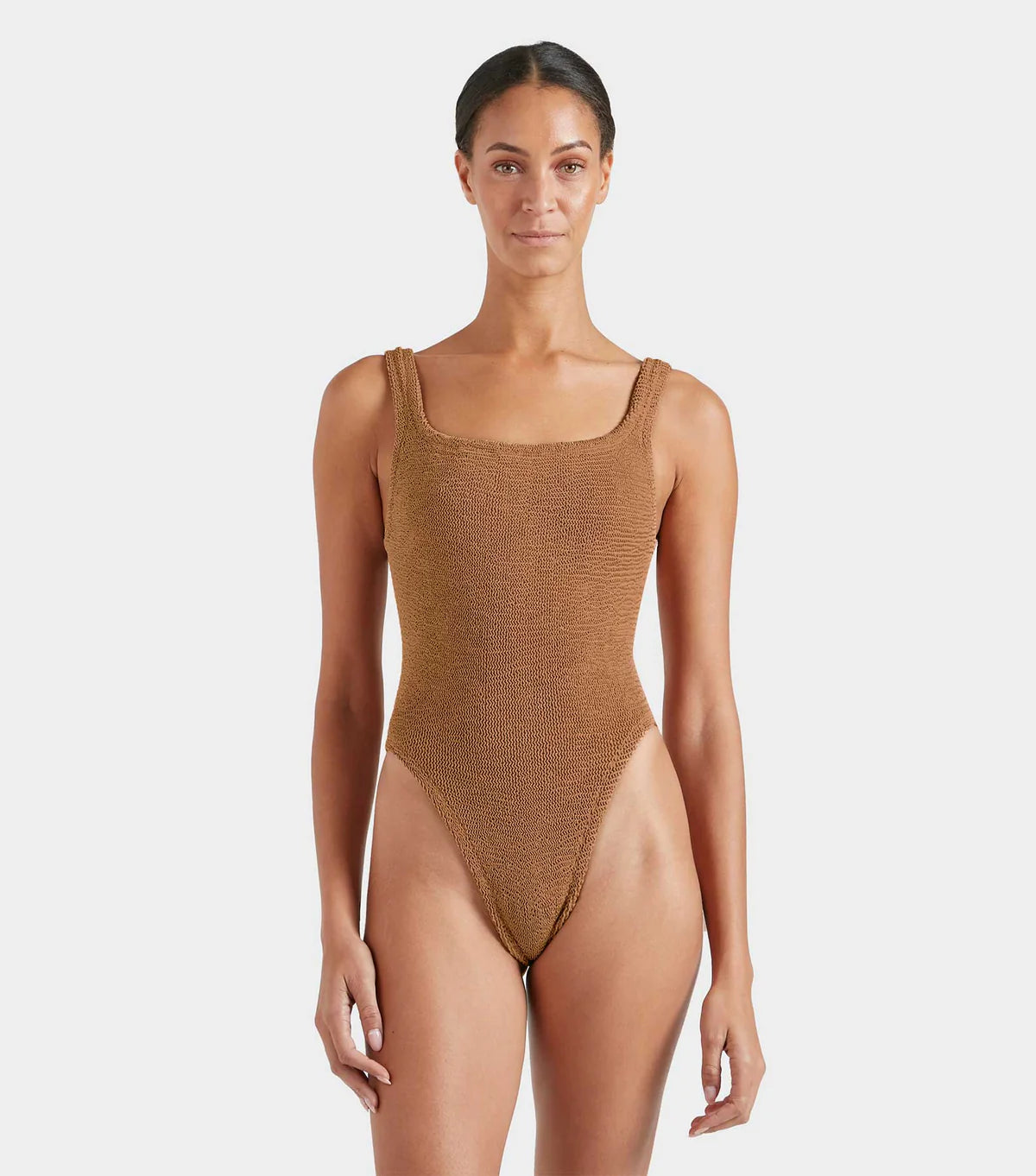 HunzaG Square Neck One Piece in Metallic Cocoa HunzaG Square Neck One Piece in Metallic Cocoa