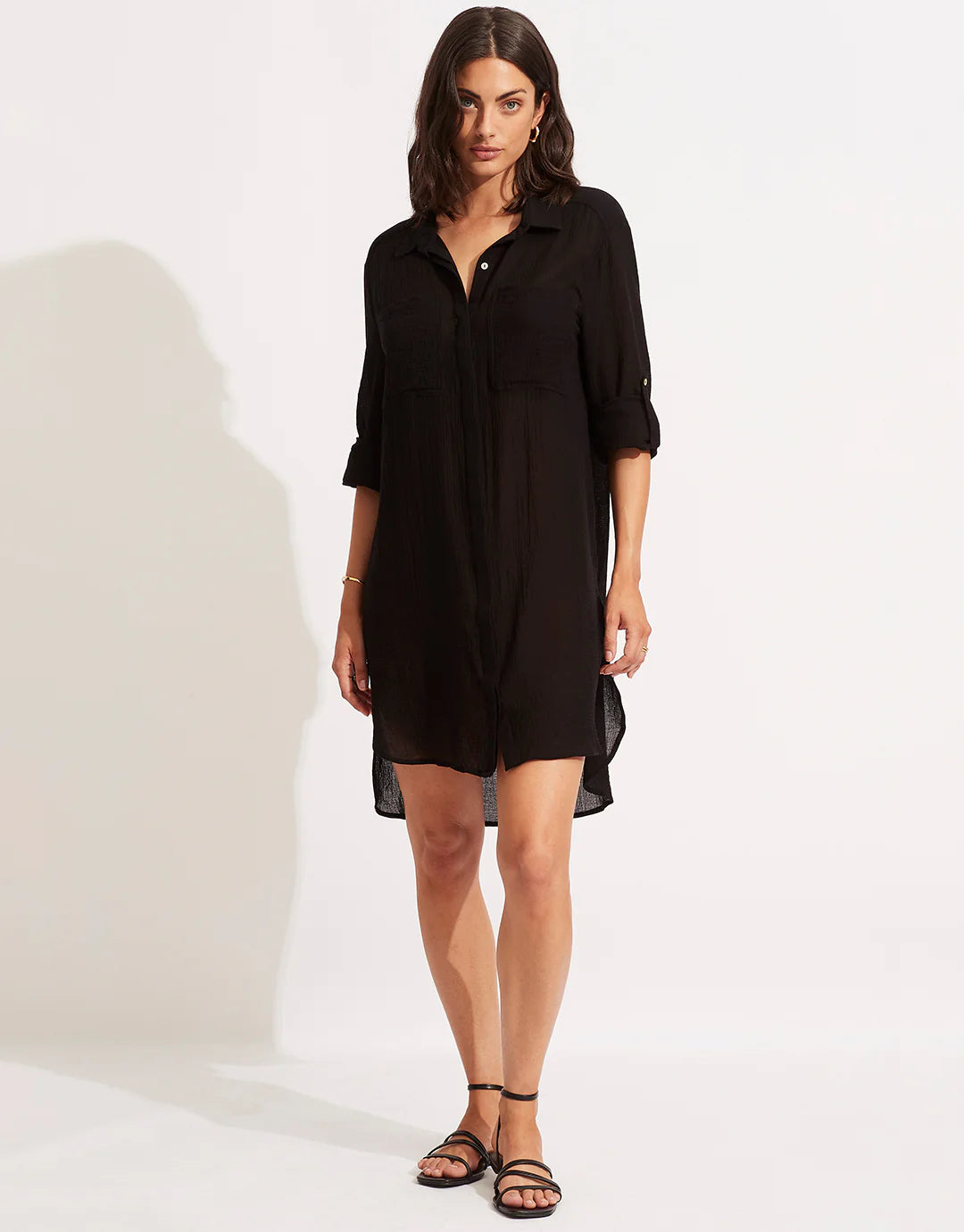 Seafolly Crinkle Twill Beach Shirt in Black Seafolly Crinkle Twill Beach Shirt in Black