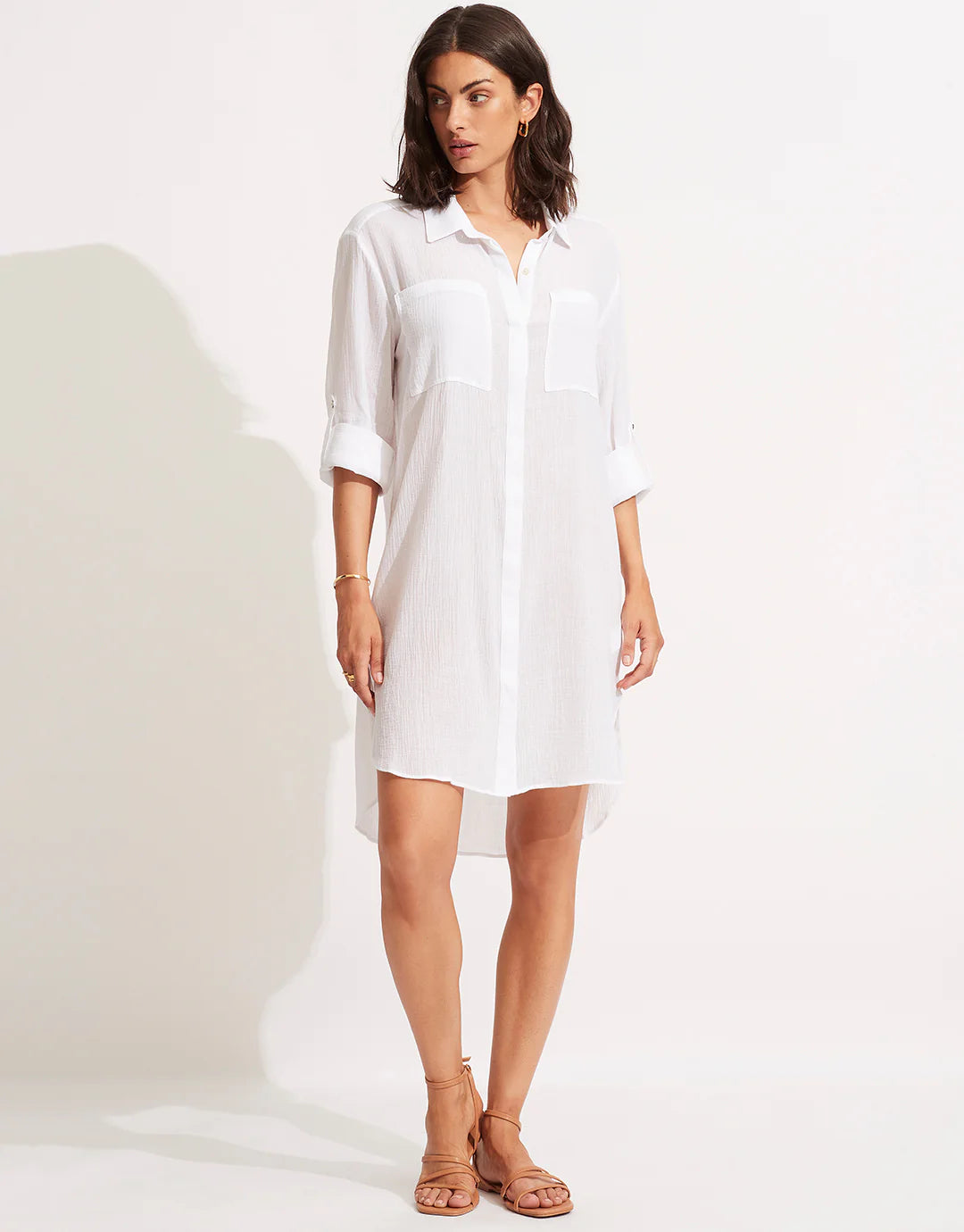 Seafolly Crinkle Twill Beach Shirt in White Seafolly Crinkle Twill Beach Shirt in White