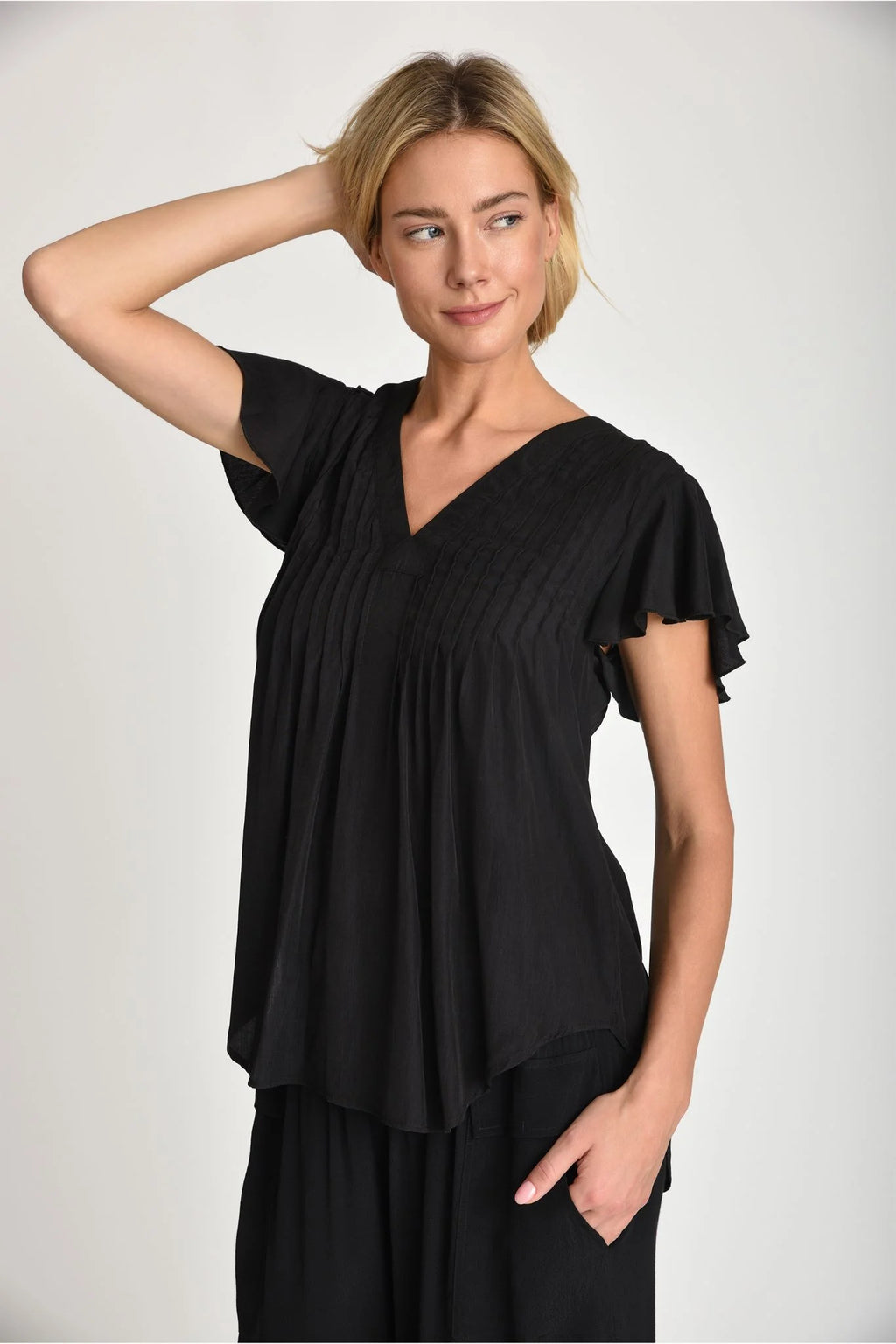 Muche & Muchette Hailey Flowy Silky Pleated Top in Black Muche & Muchette Hailey Flowy Silky Pleated Top in Black