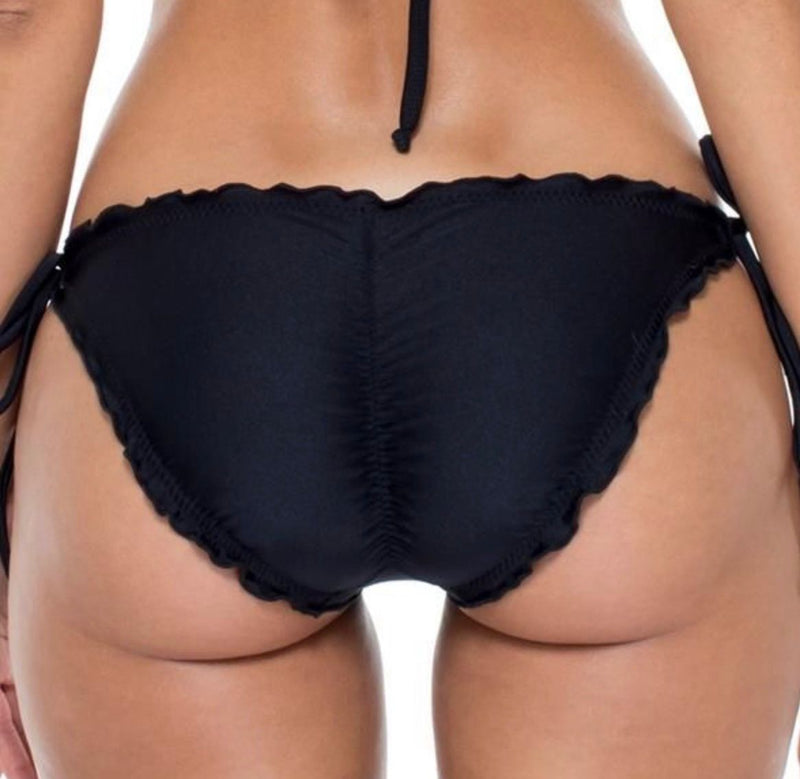 Luli Fama Cosita Buena Wavy Triangle and Tie Side Bikini Set in Black