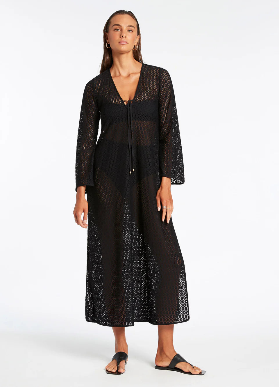 Jets Jetset Stretch Lace Maxi Kaftan in Black Jets Jetset Stretch Lace Maxi Kaftan in Black