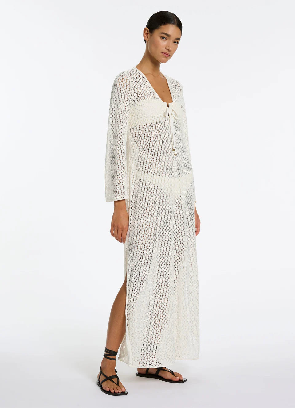 Jets Jetset Stretch Lace Maxi Kaftan in Cream Jets Jetset Stretch Lace Maxi Kaftan in Cream