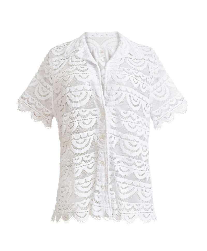 PQ Swim Water Lily Lace Button Top in White