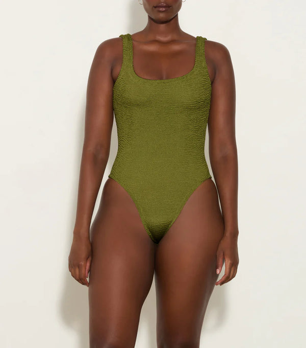 HunzaG Square Neck One Piece in Metallic Moss