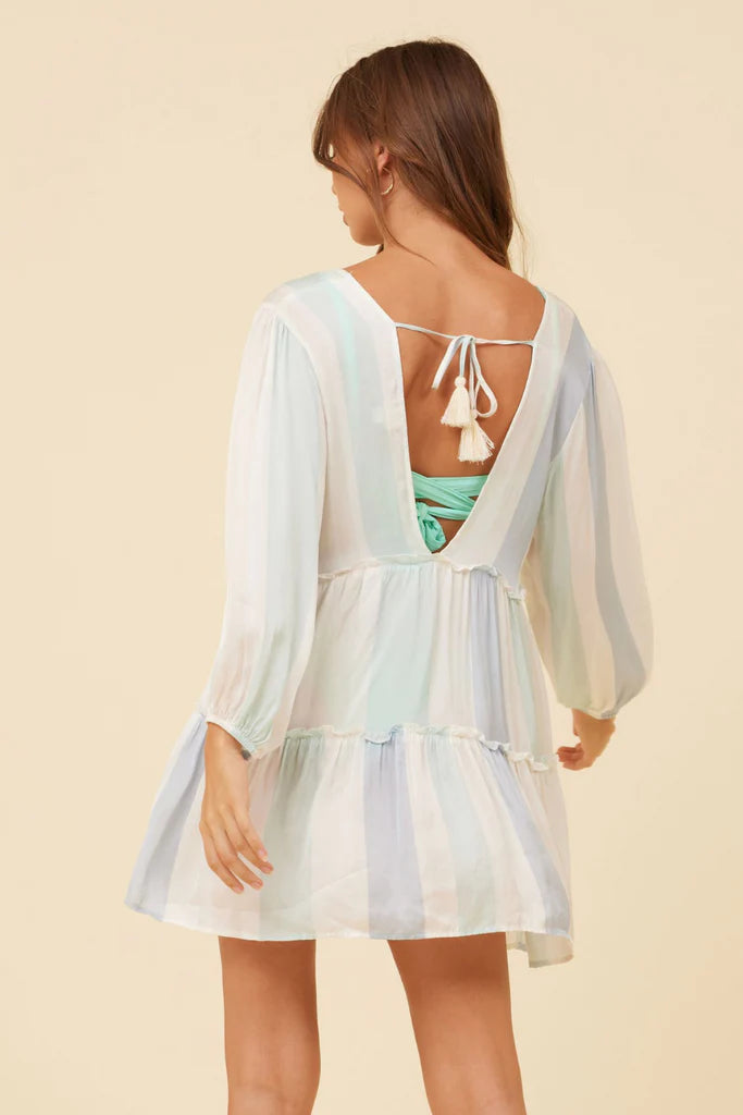 Surf Gypsy Mid Summer Stripe Satin Tiered Cover Up