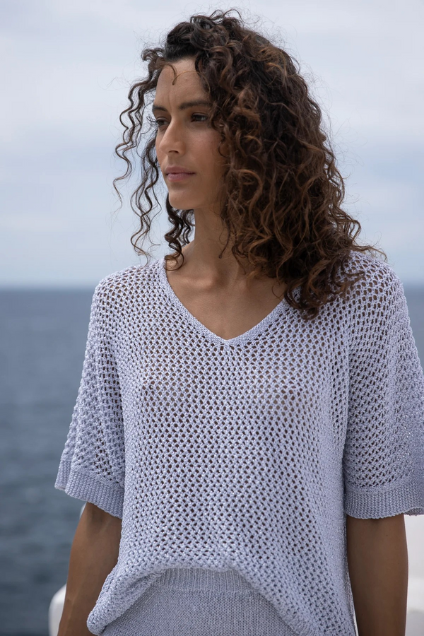 Sunday St Tropez Silver Lurex Crochet Top