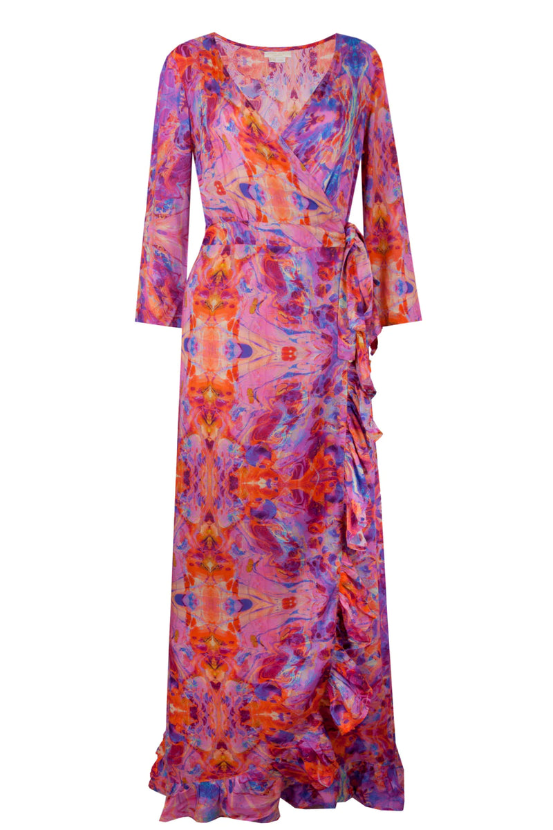 Sophia Alexia Ruffle Wrap Dress Pink Fire - Short Length15% OFF