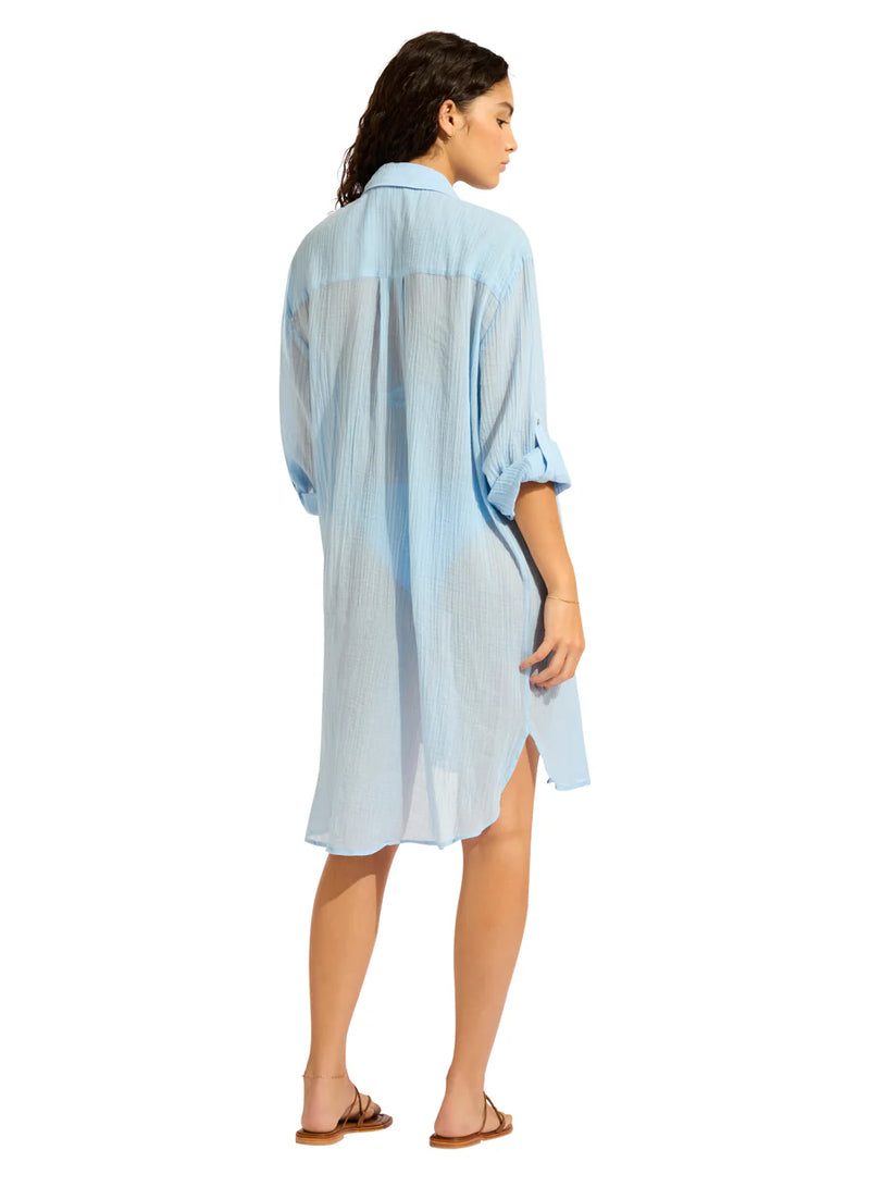 Seafolly Crinkle Twill Beach Shirt in Cornflower