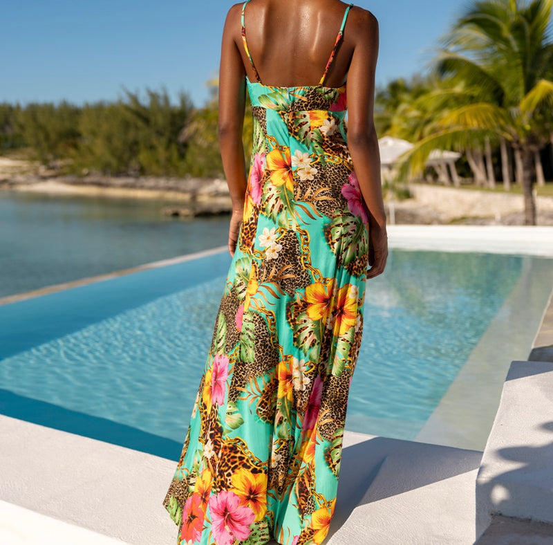 Luli Fama Visions Of Paradise Chain Maxi Dress with Side Slit