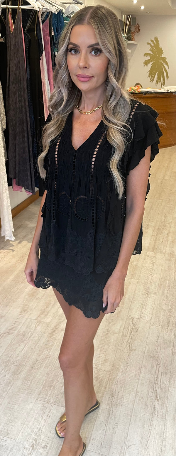 Muche & Muchette Cutout Lace Mini Skirt in Black