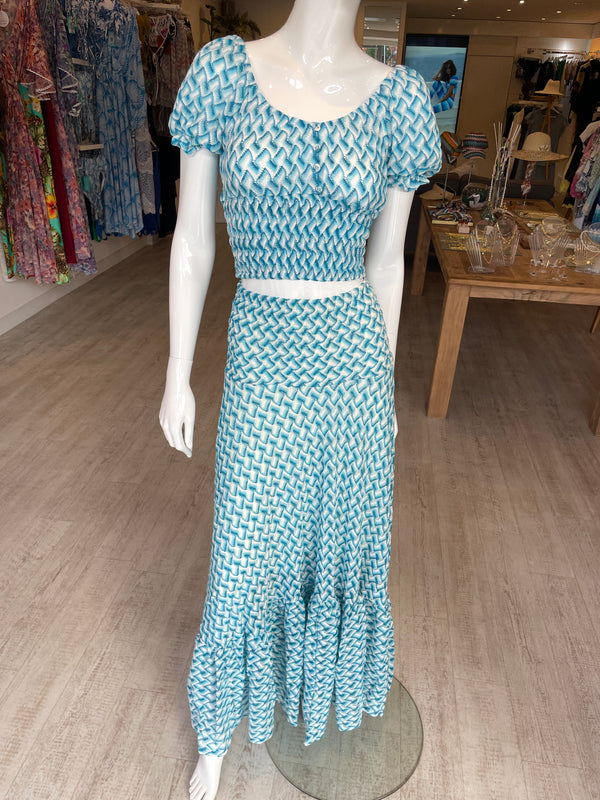 Sunday St Tropez Zig Zag Lurex Crochet Maxi Skirt Turquoise
