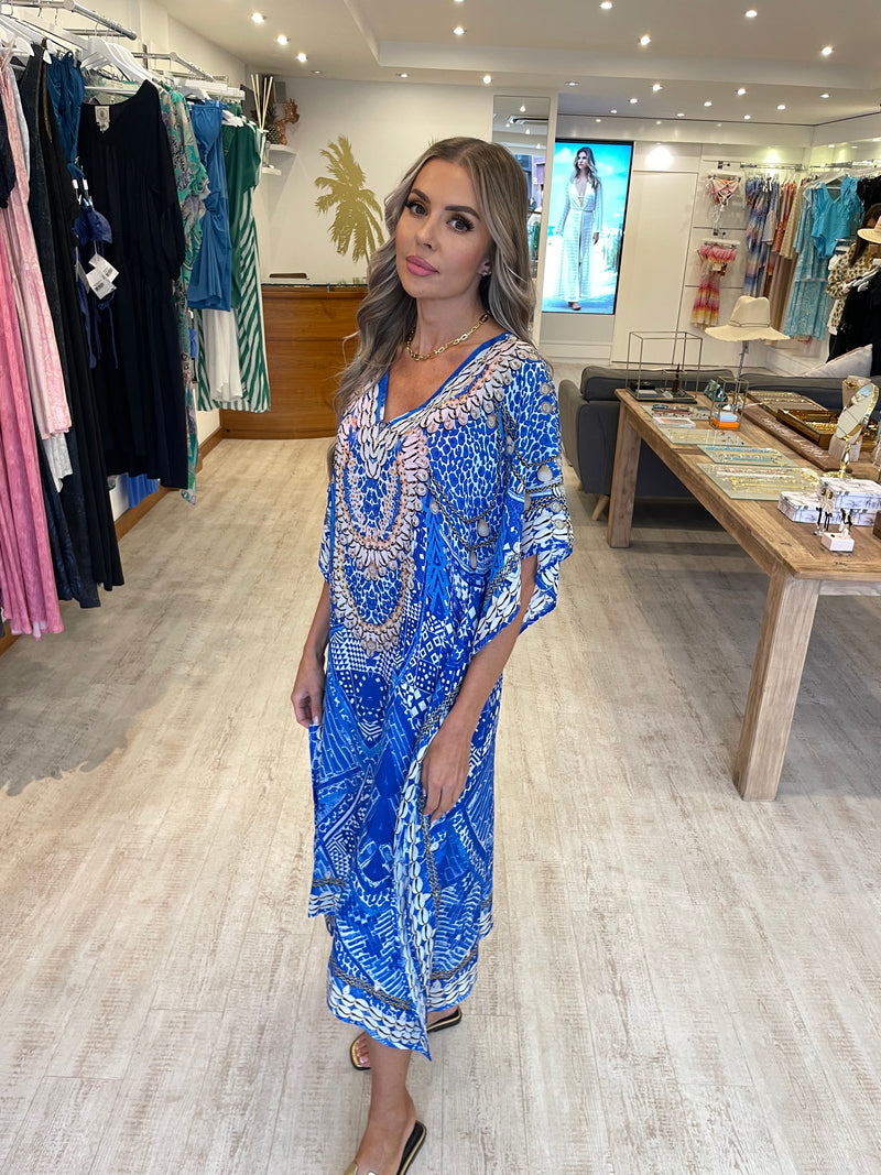 Lindsey Brown Rhodes Blue Sparkly Kaftan