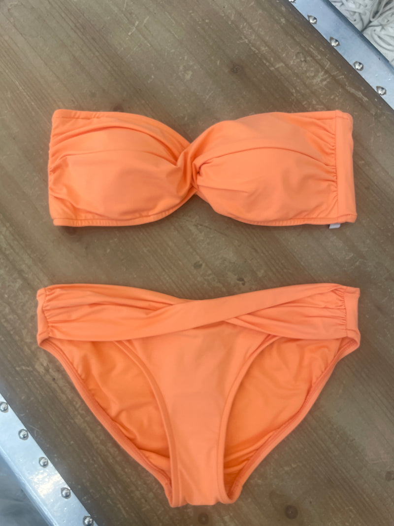 Seafolly Twist Bandeau Top Twist Band Hipster Pant Bikini Set in Melon