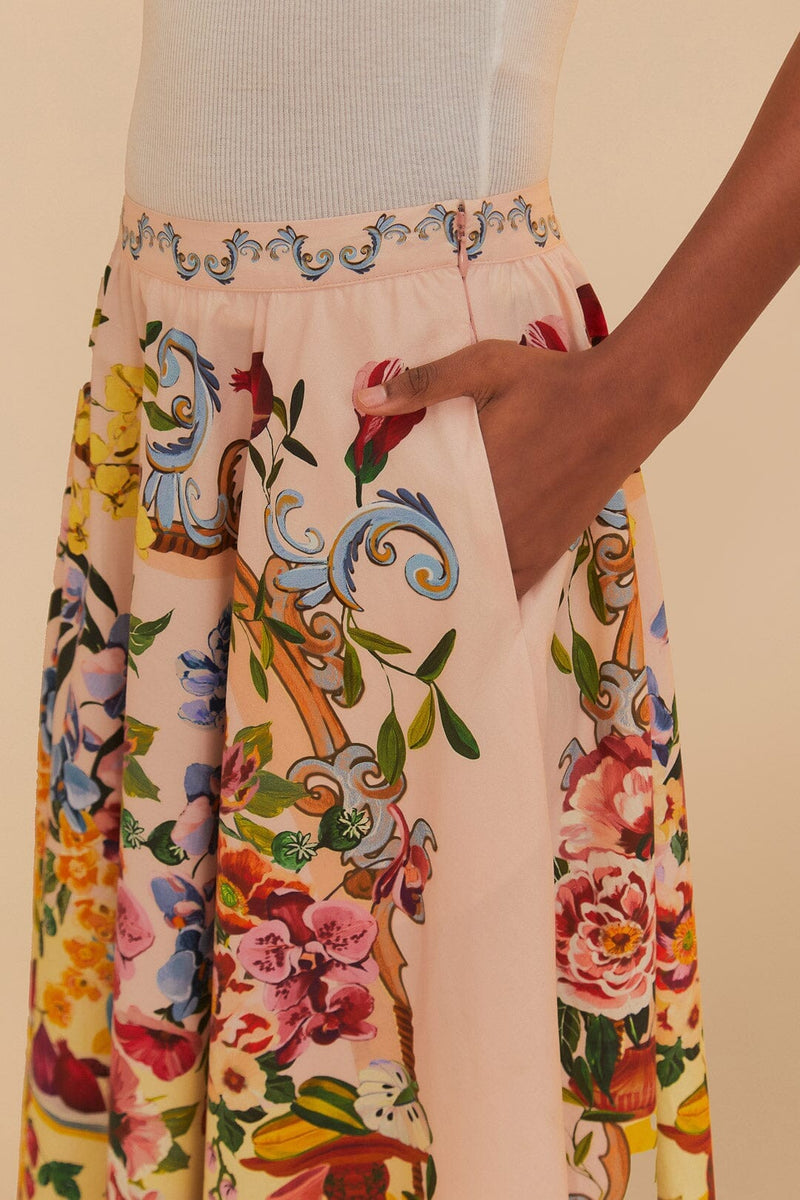 Farm Rio Garden Terrace Pink Midi Skirt