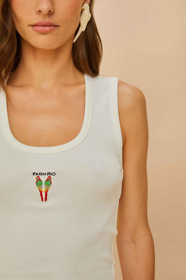 Farm Rio Off White Embroidered Tank Top