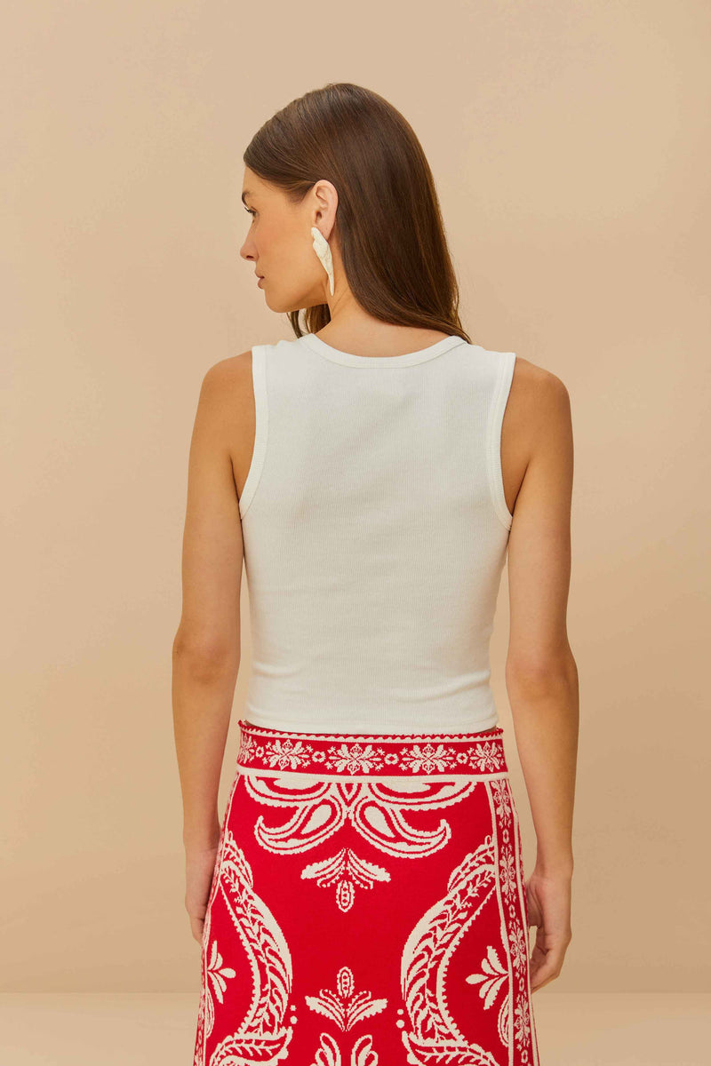 Farm Rio Off White Embroidered Tank Top