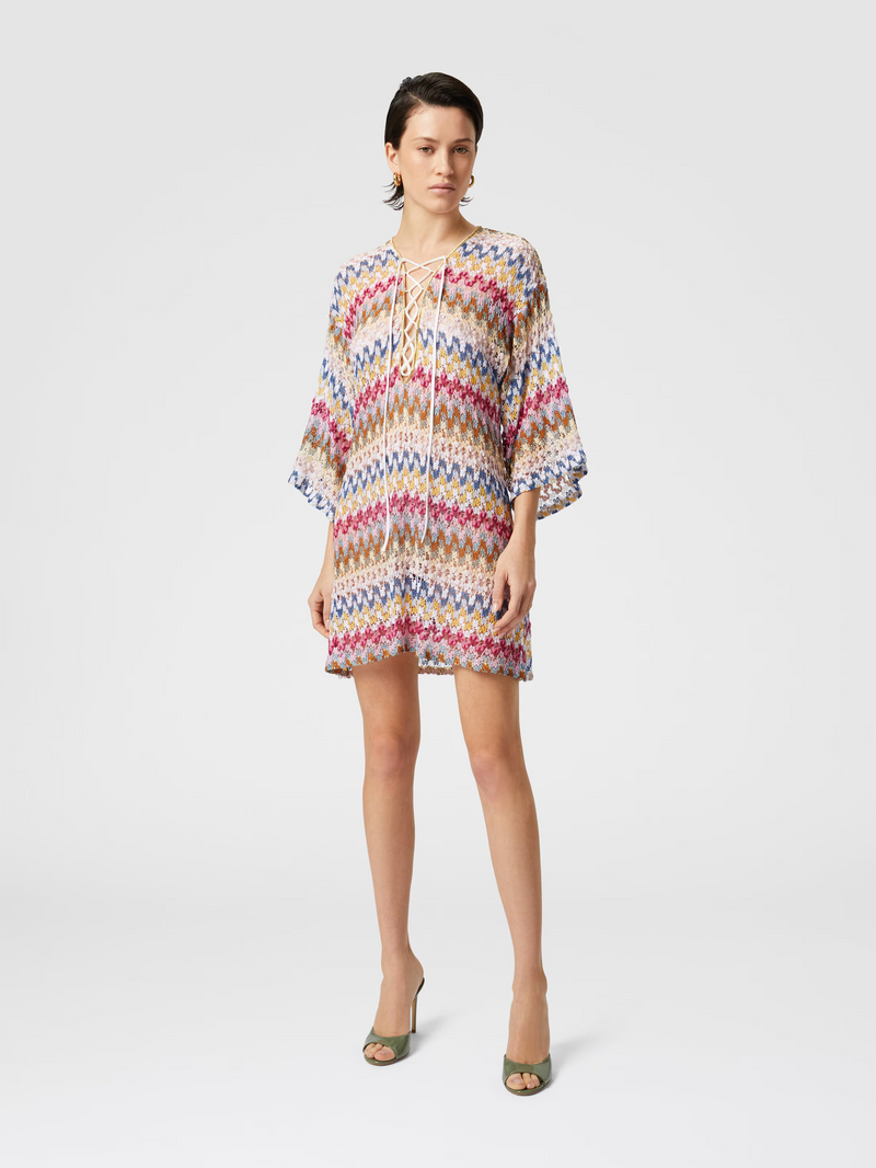 Missoni Short Kaftan in Lamé Lace Crochet White