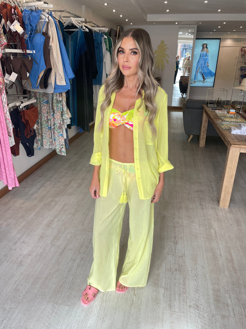 Seafolly Garden Party Cotton Beach Pant in Lime Light 15% OFF