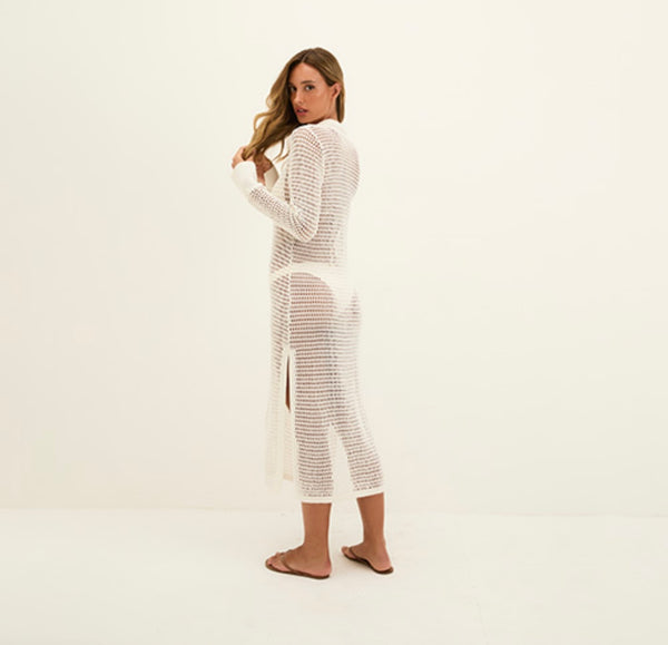 Vix Knit Maxi Open Cover Up in Off White