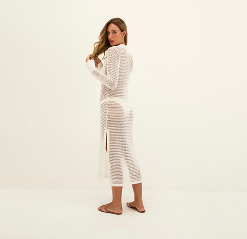 Vix Knit Maxi Open Cover Up in Off White