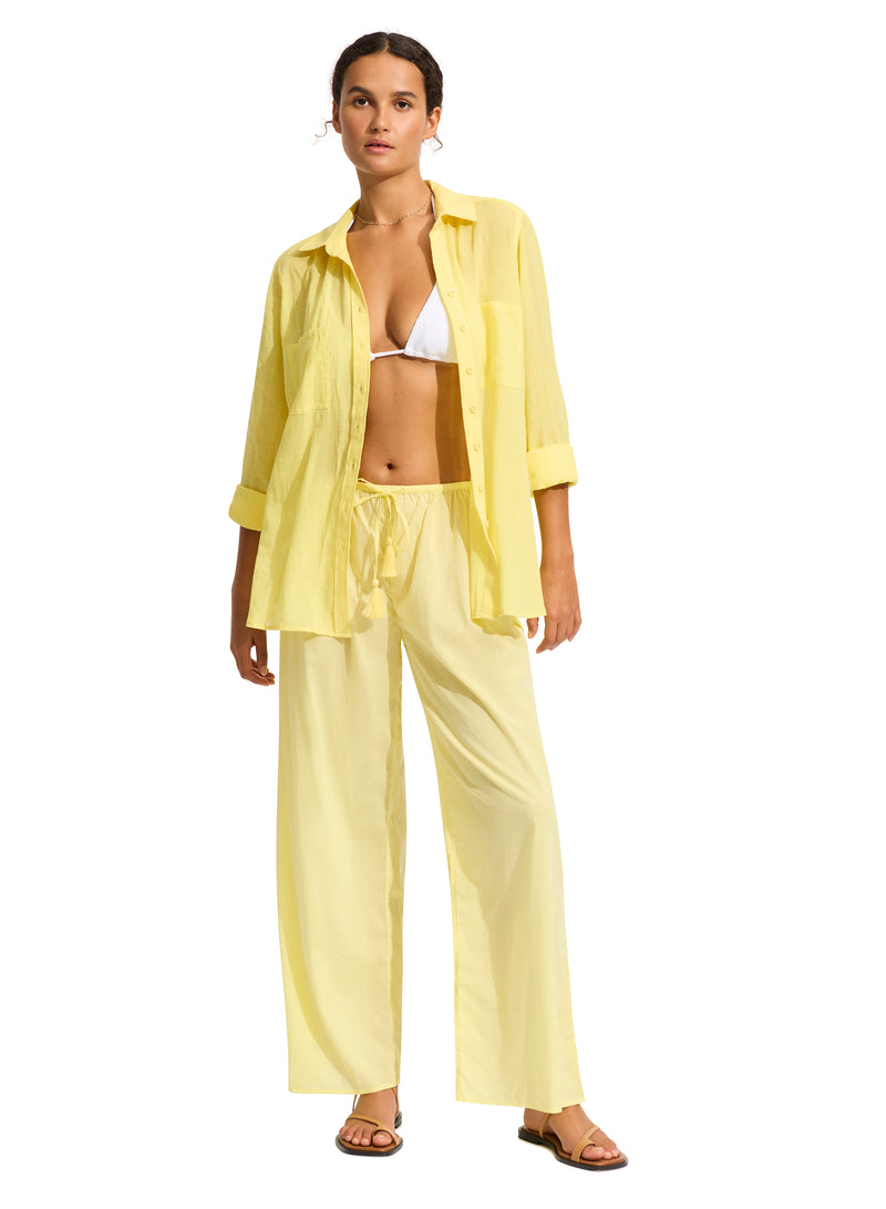 Seafolly Garden Party Cotton Beach Pant in Lime Light