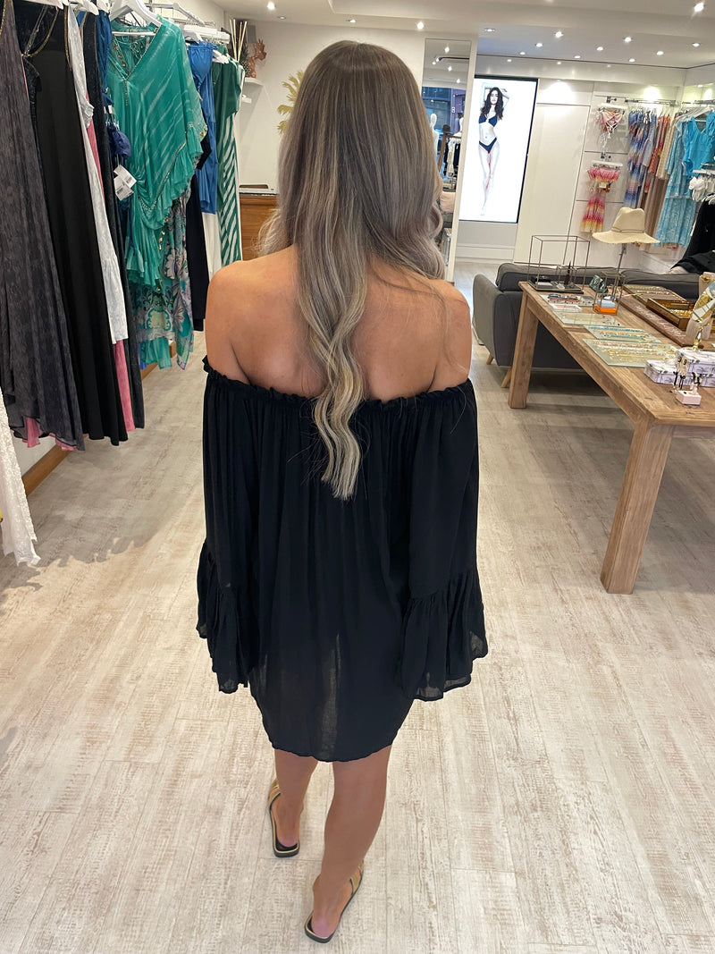 Elan Off Shoulder Ruffle Mini Dress Black