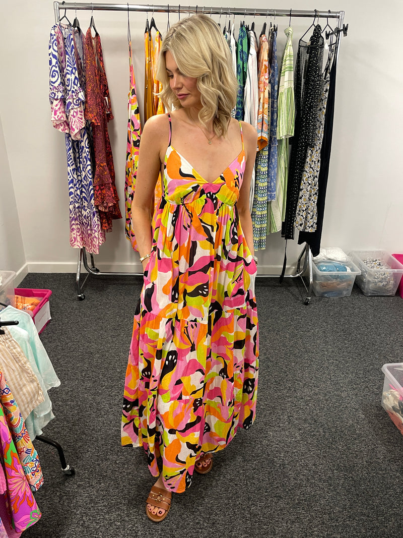 Seafolly Rio Tiered Midi/Maxi Dress in Hot Pink