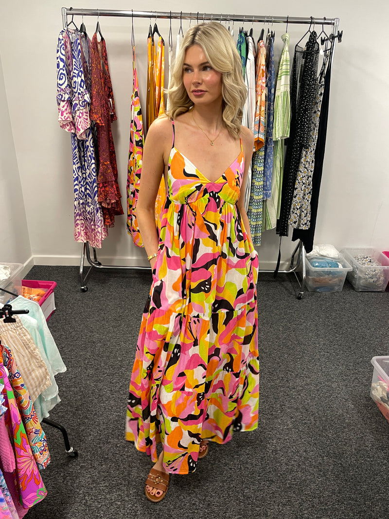 Seafolly Rio Tiered Midi/Maxi Dress in Hot Pink