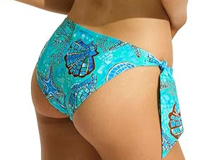 Seafolly Twist Bandeau and Tie Side Pant Bikini Set in Aquatic Blue Print
