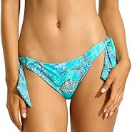 Seafolly Twist Bandeau and Tie Side Pant Bikini Set in Aquatic Blue Print