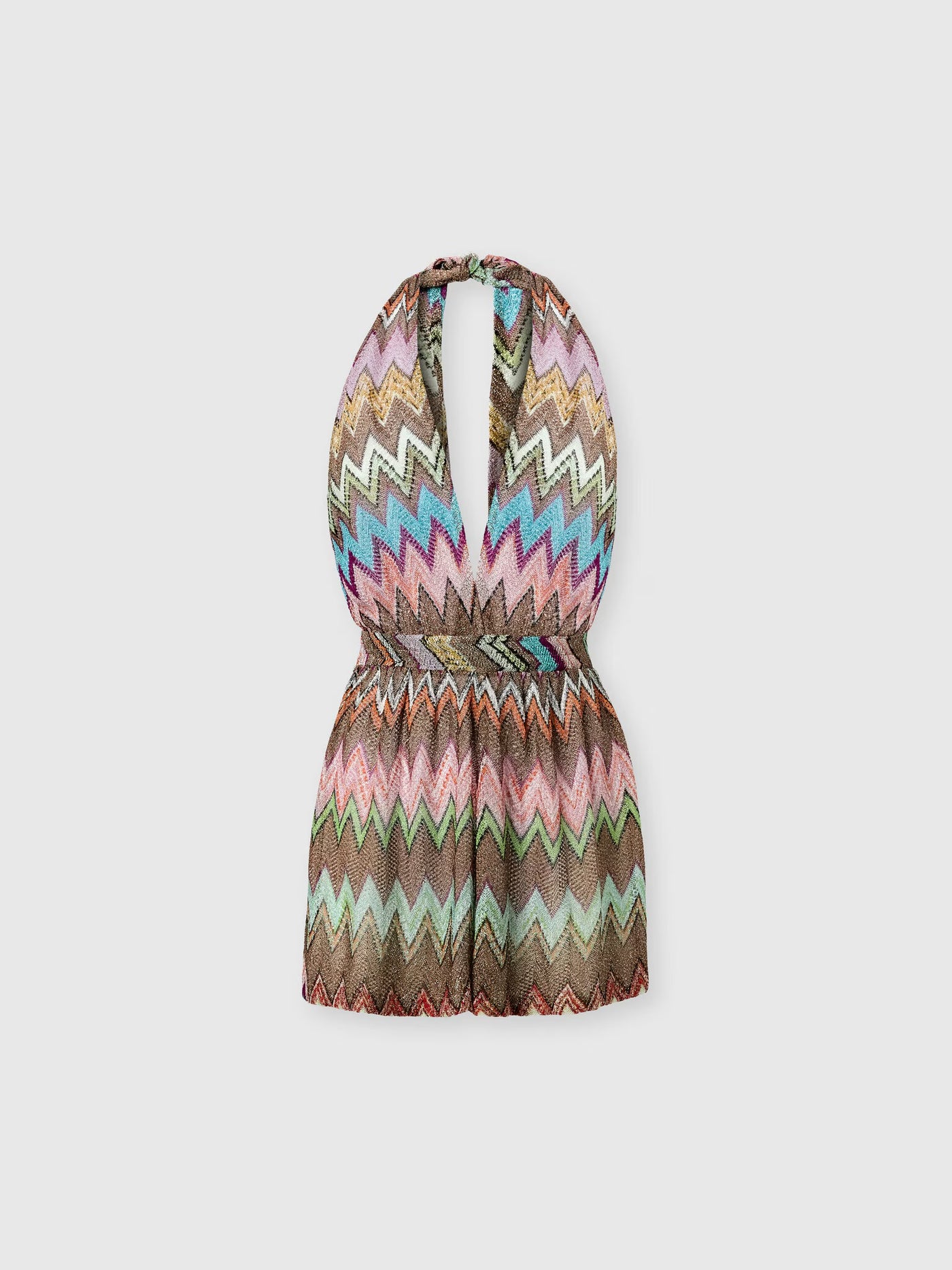 Missoni Jumpsuit in taupe lamé viscose with macro zigzag pattern