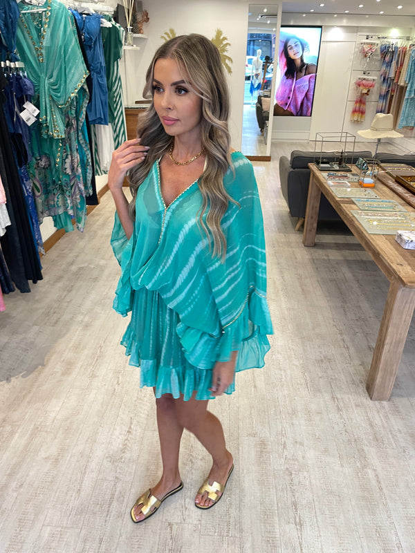 Lindsey Brown Monterey Aqua Silk Beach Dress
