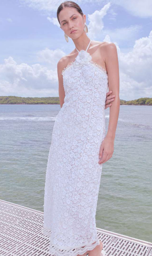 Waimari Beso De Luna Maxi Dress White Sequin