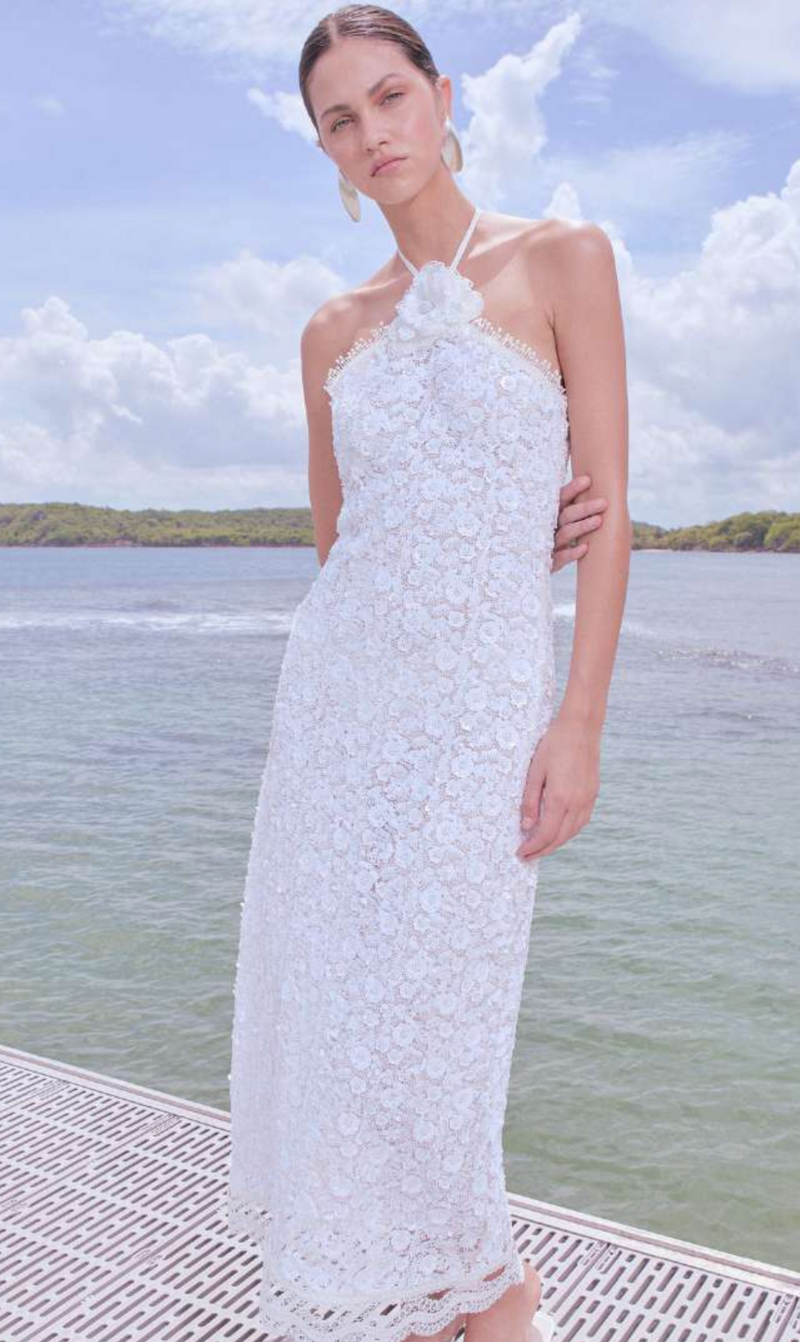Waimari Beso De Luna Maxi Dress White Sequin