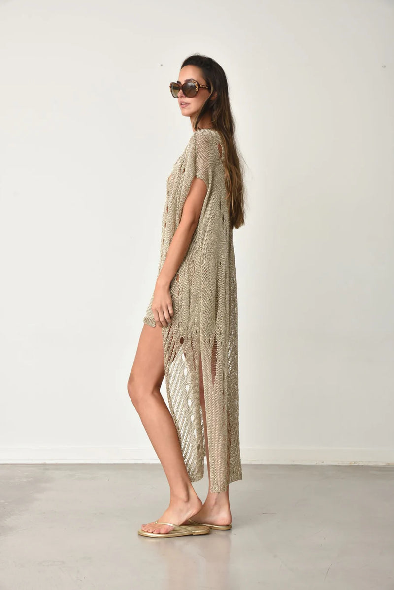 Muche & Muchette Vita crochet kimono coverup in gold