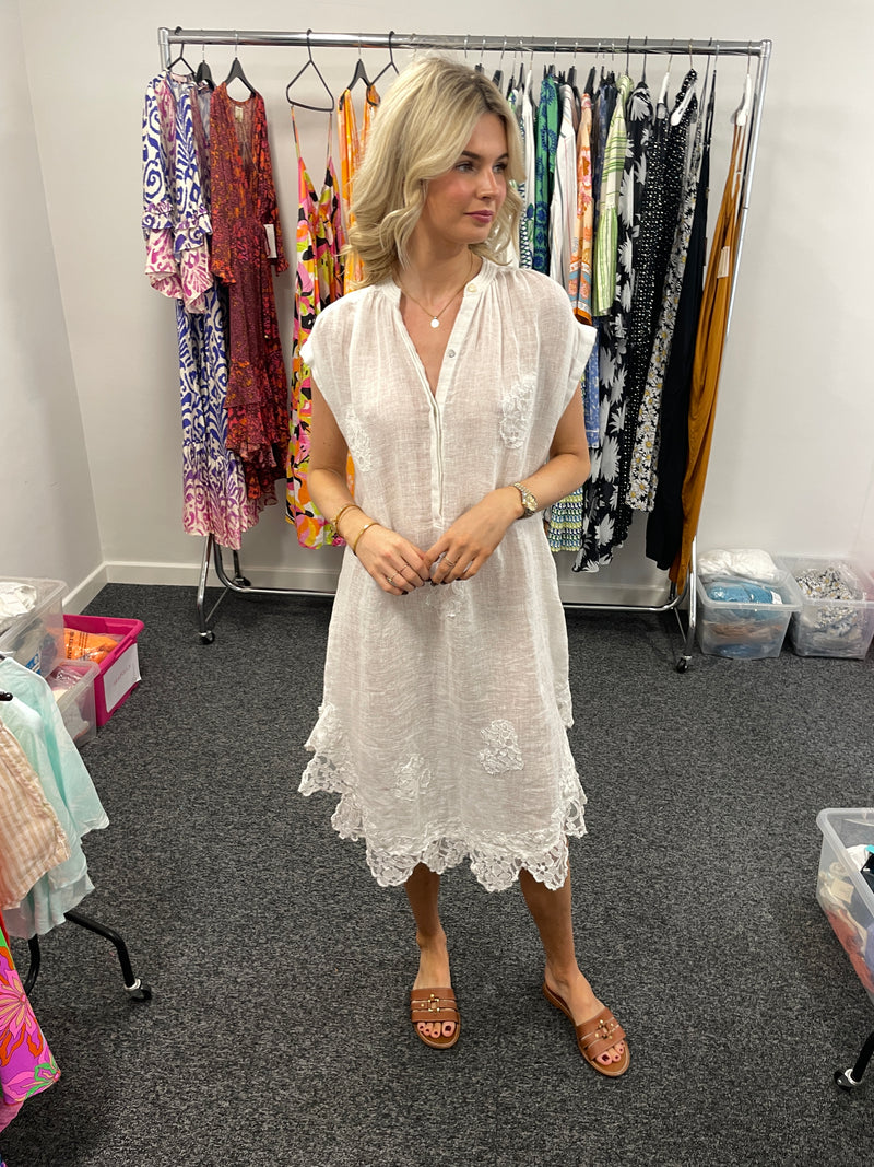 Muche & Muchette Button Shirt Dress in White