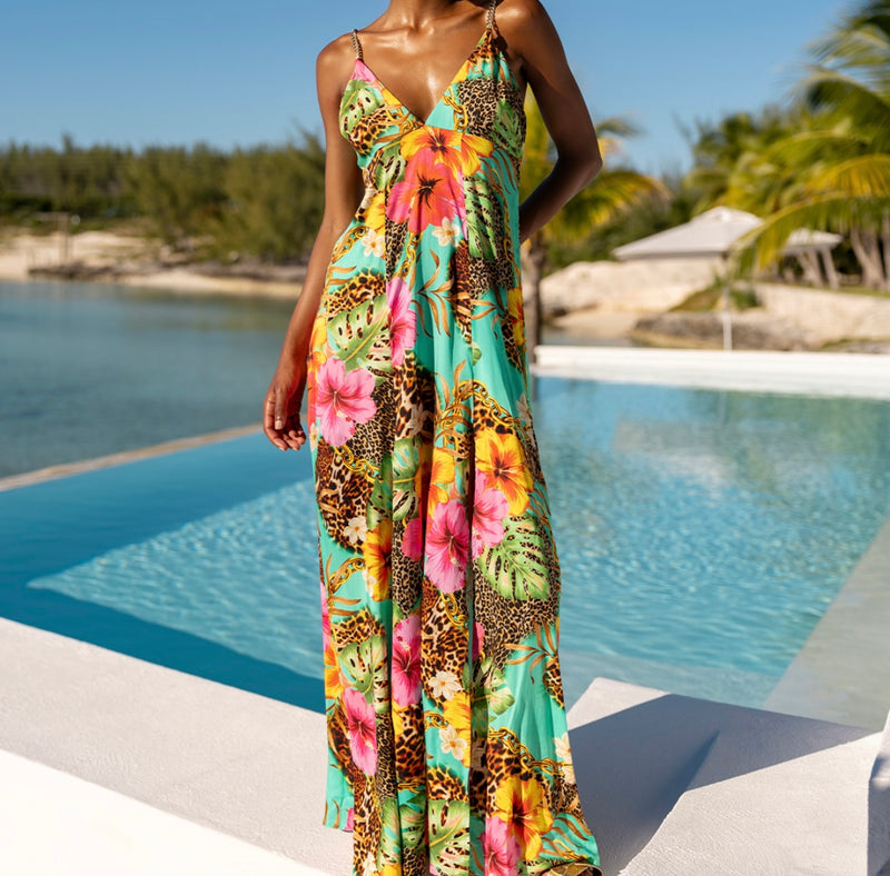 Luli Fama Visions Of Paradise Chain Maxi Dress with Side Slit