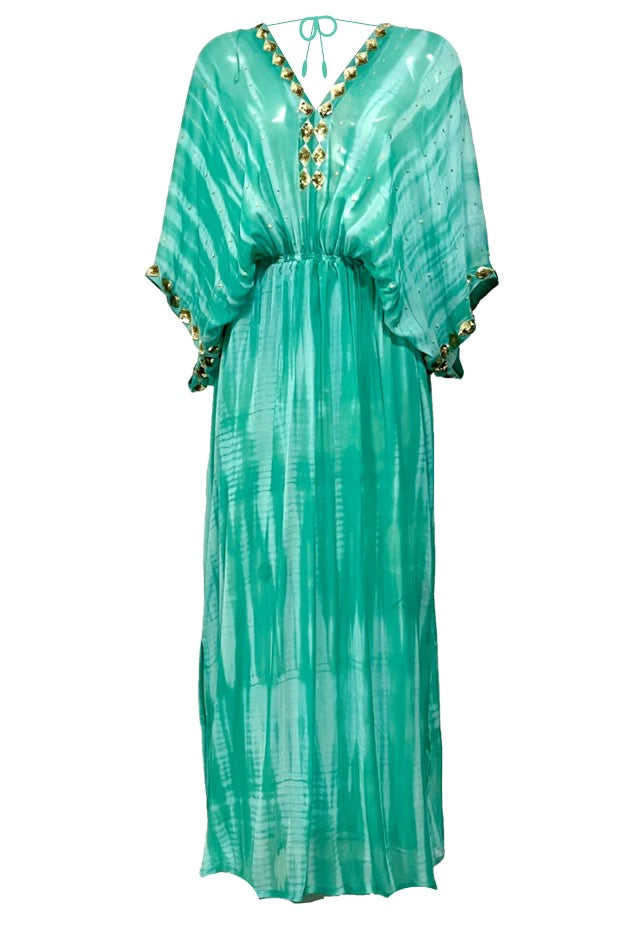 Lindsey Brown Havana Aqua Silk Maxi Kaftan