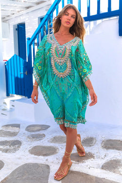 Lindsey Brown Rhodes Aqua Sparkly Kaftan