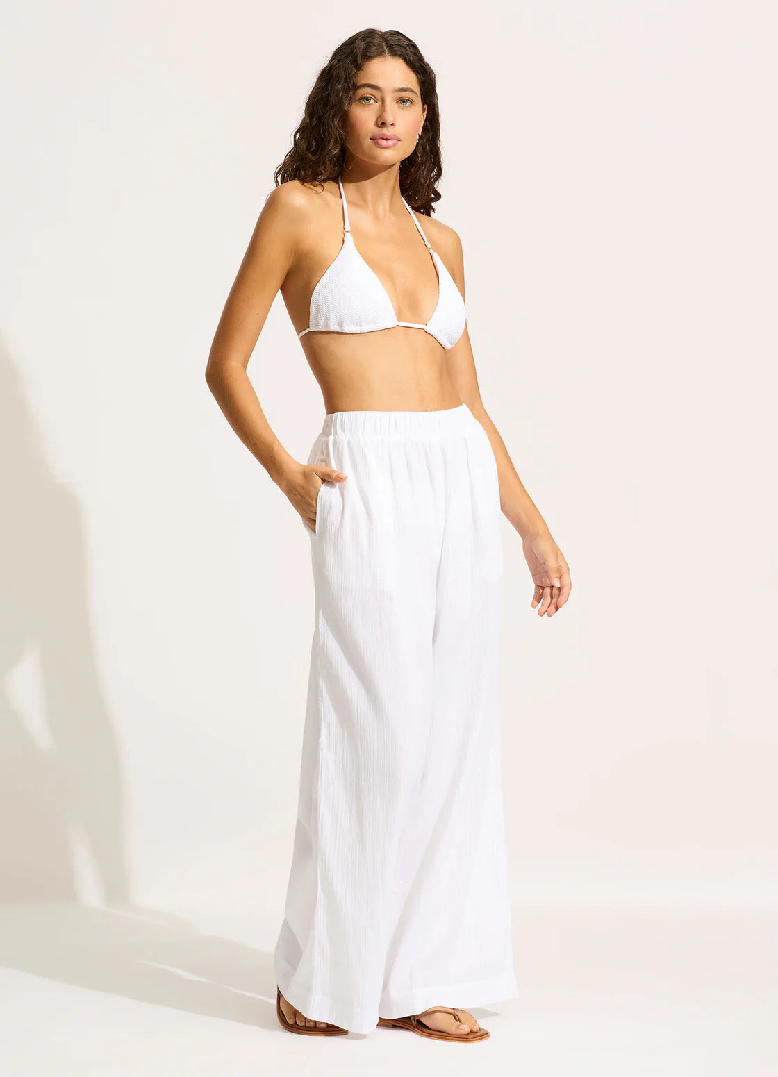 Seafolly Crinkle Beach Pant in White
