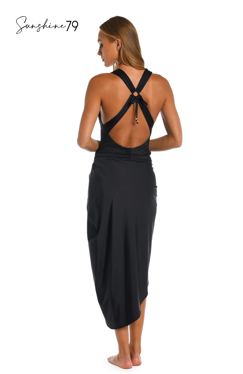 La Blanca Sunshine 79 Black Faux Pareo Wrap Coverup Skirt