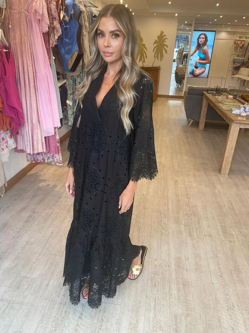 Valerie Khalfon Long Kaftan Dress in Black 15% OFF