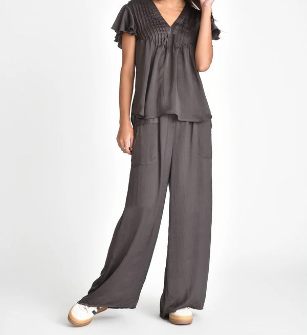 Muche & Muchette Hailey Flowy Silky Pleated Top in Grey