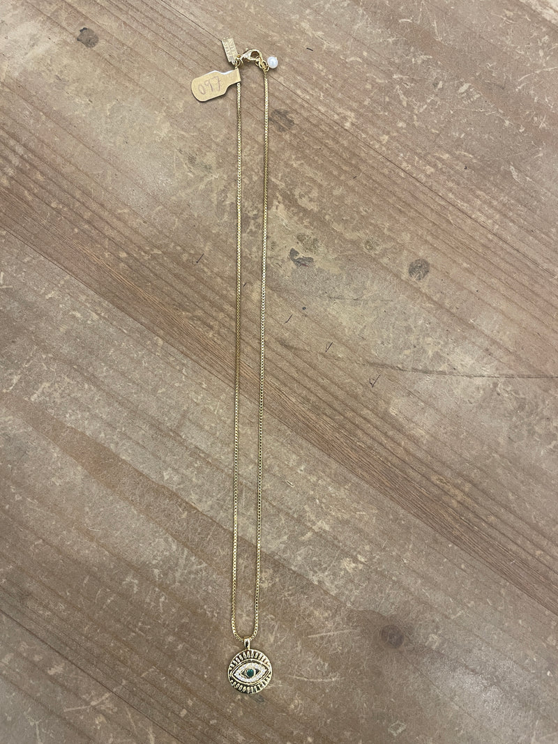 Talis Chains Mini Eye Disc Pendant Green CZ