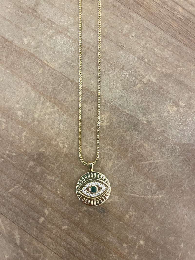 Talis Chains Mini Eye Disc Pendant Green CZ