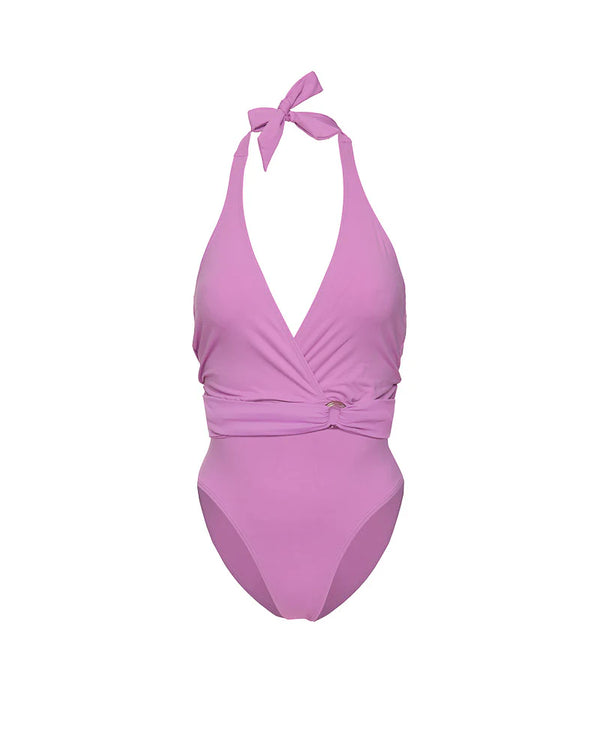 Tatiane De Freitas Plunge One-piece with belt detail - Rose Charlotte