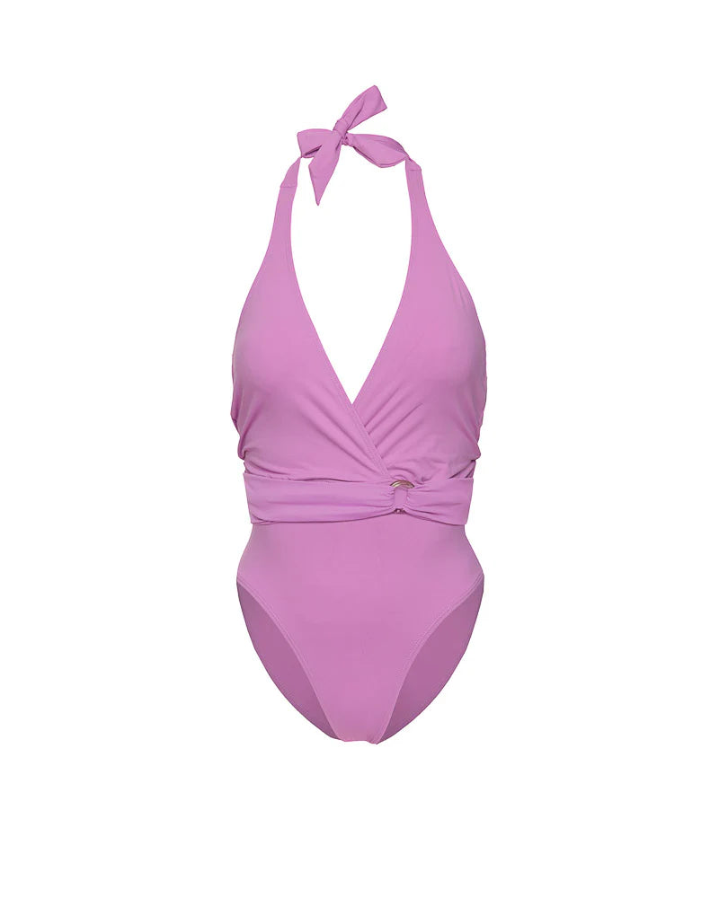 Tatiane De Freitas Plunge One-piece with belt detail - Rose Charlotte