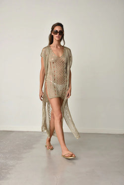 Muche & Muchette Vita crochet kimono coverup in gold