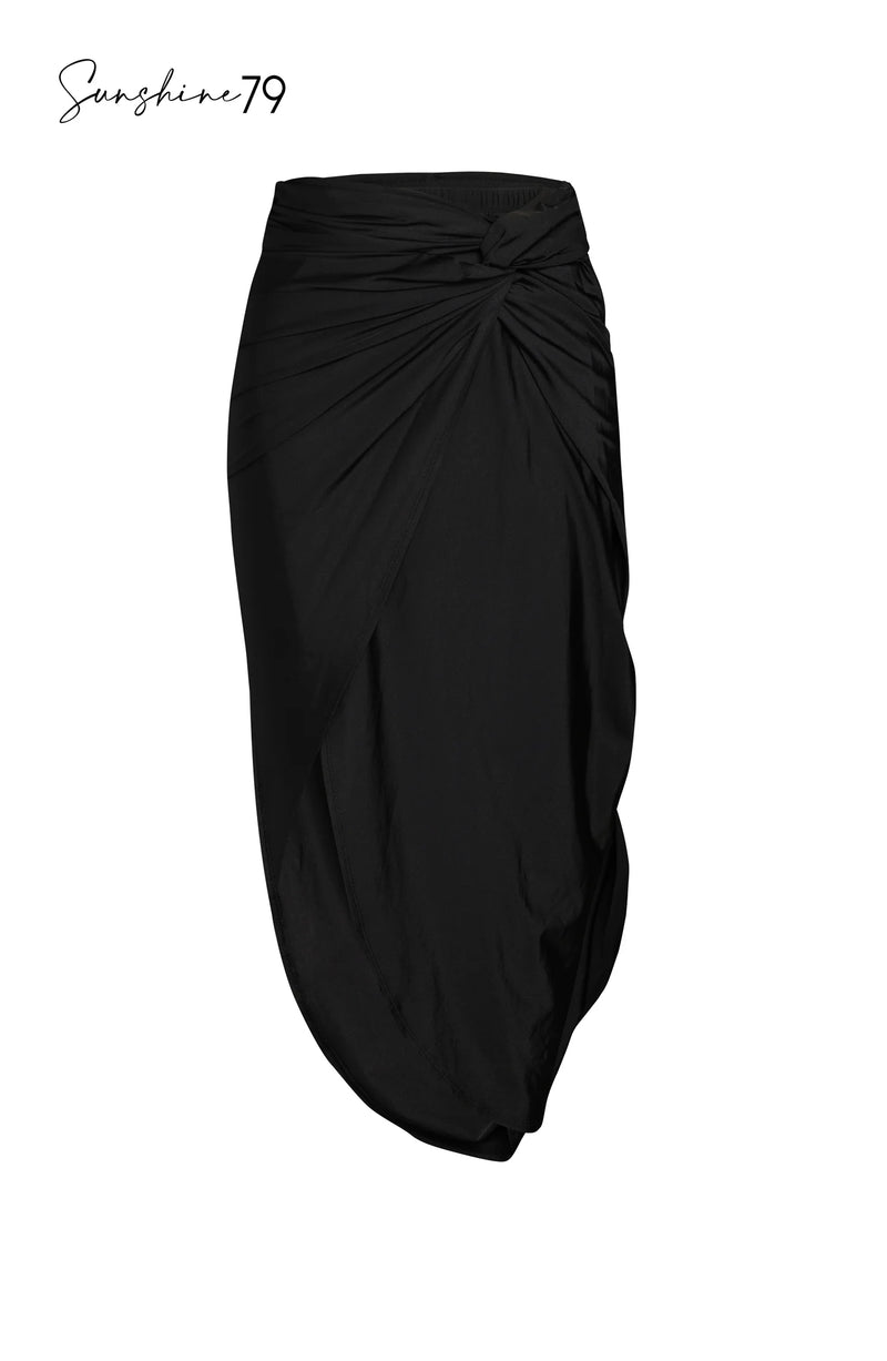 La Blanca Sunshine 79 Black Faux Pareo Wrap Coverup Skirt